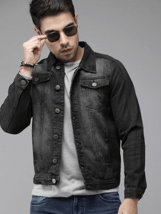 Mens Denim Jacket Black - PRINDA - Denim Jacket -