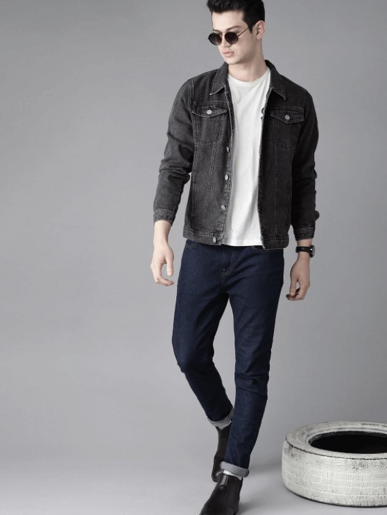 Mens Denim Jacket Black - PRINDA - Denim Jacket -