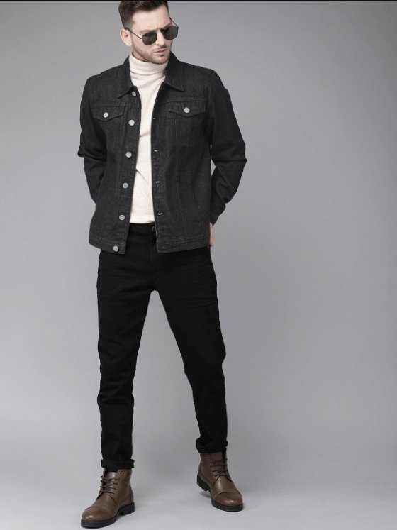 Mens Denim Jacket Black - PRINDA - Denim Jacket -