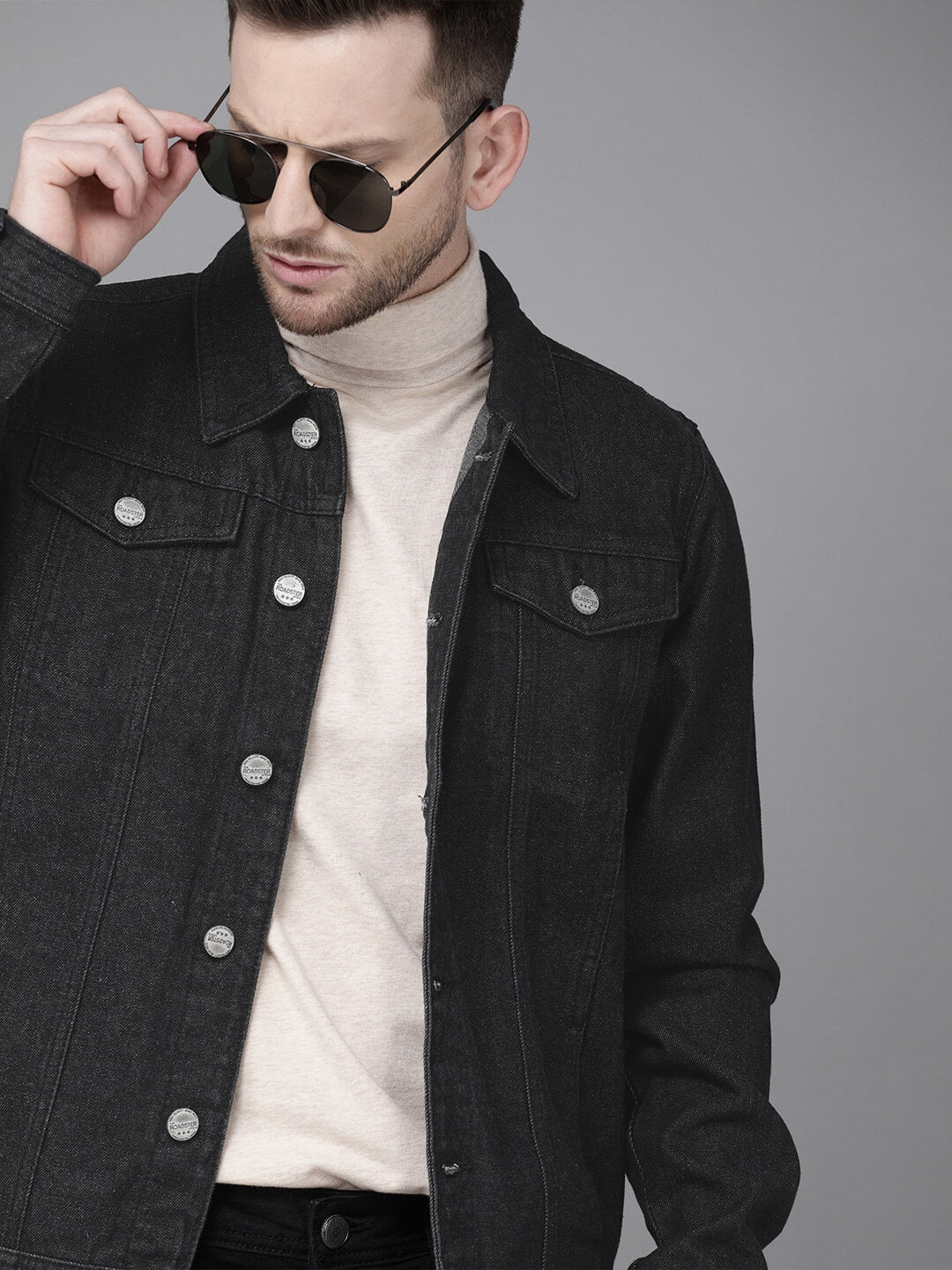 Mens Denim Jacket Black - PRINDA - Denim Jacket -