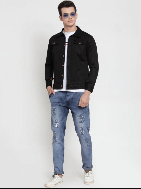 Mens Denim Jacket Black - PRINDA - Denim Jacket -