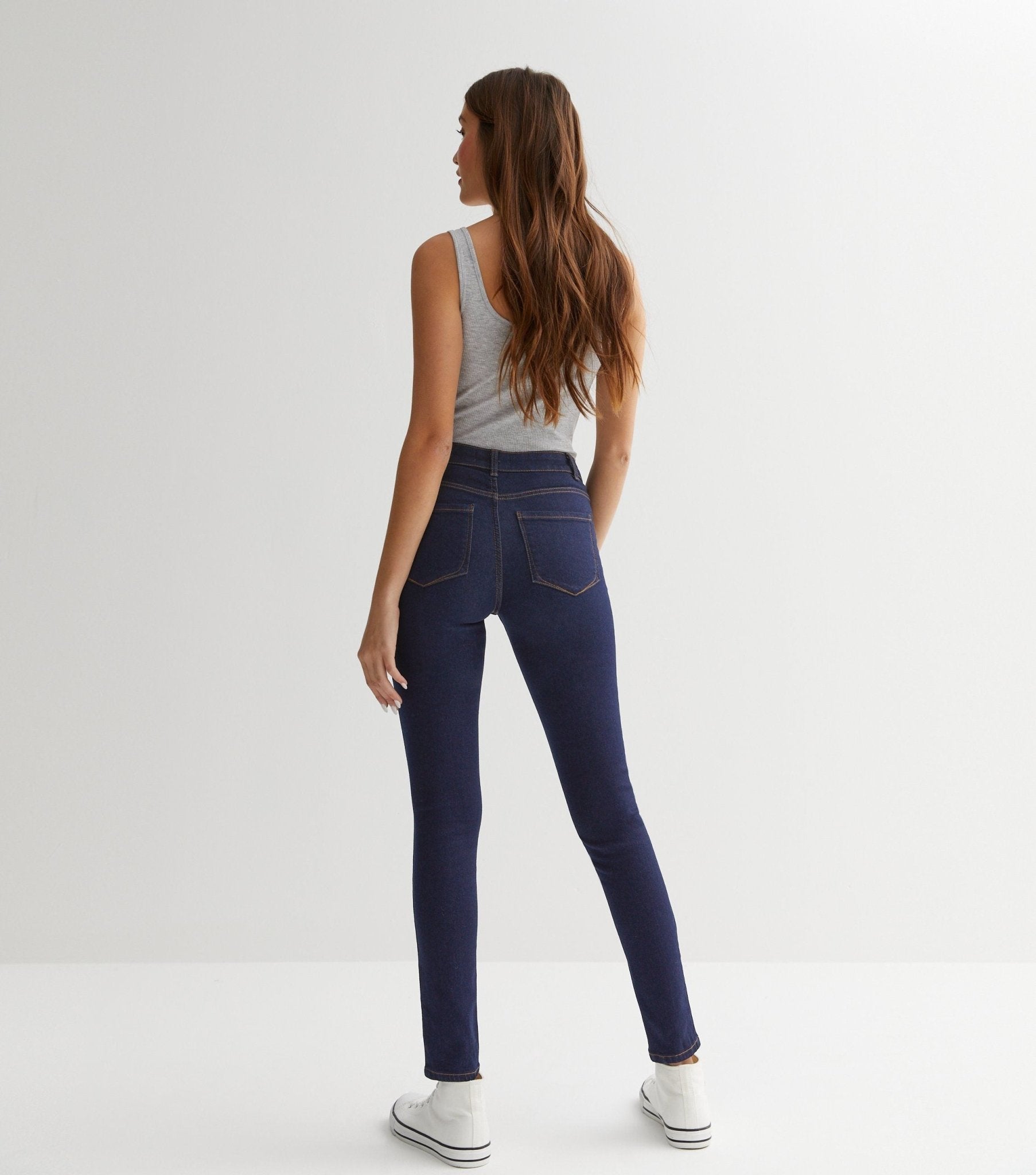 Navy Mid Rise Skinny Jeans - PRINDA - Jeans -