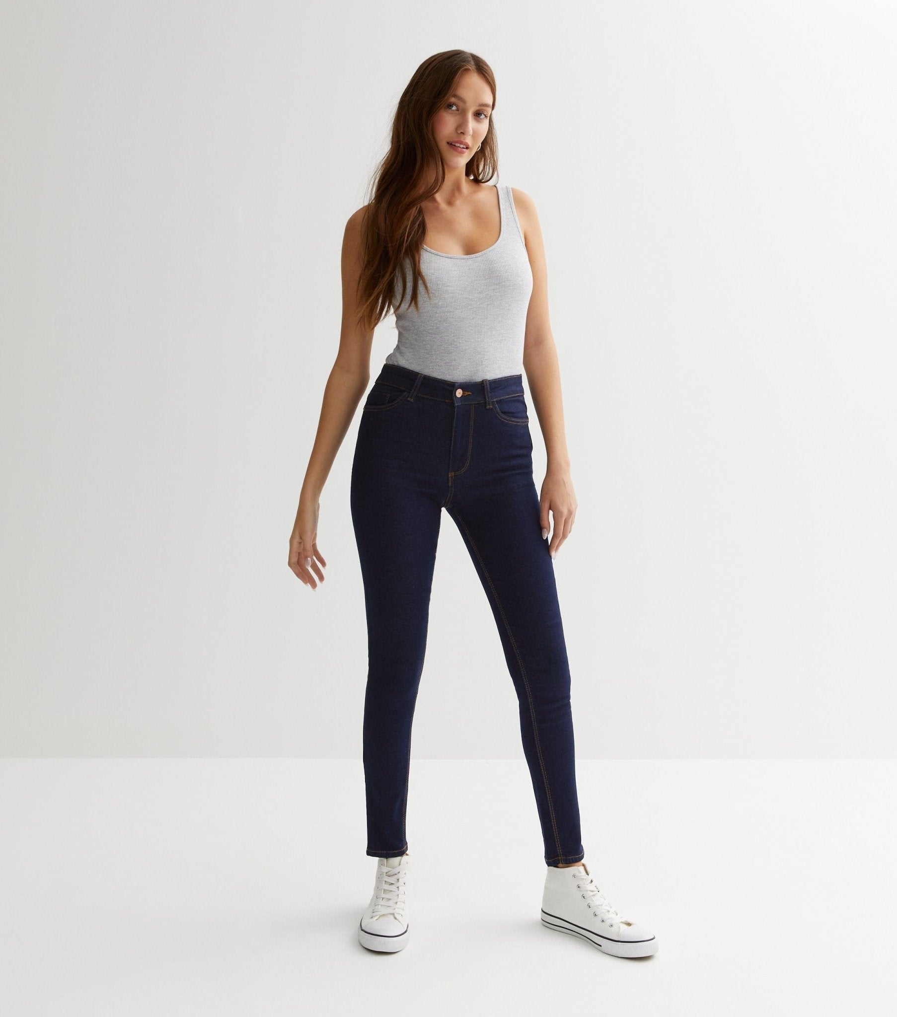 Navy Mid Rise Skinny Jeans - PRINDA - Jeans -