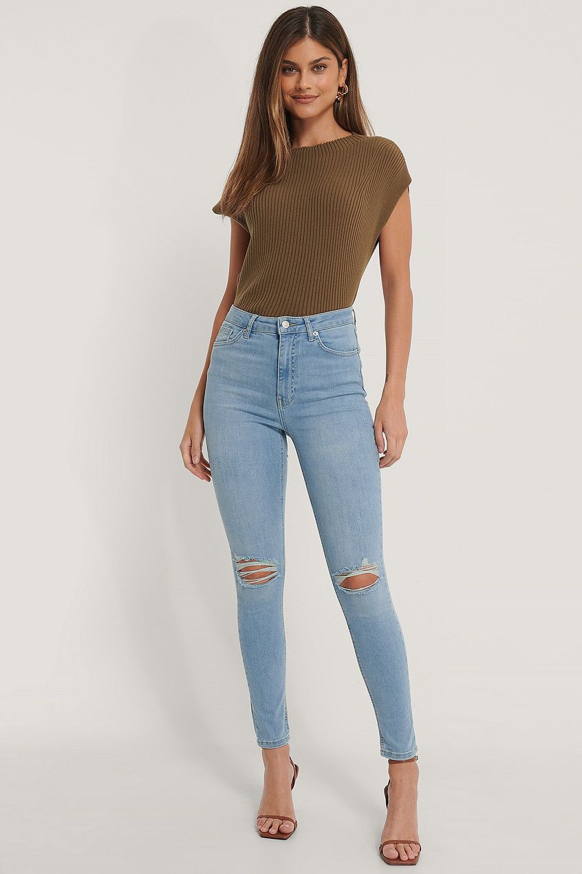 Organic Skinny High Waist Destroyed Jeans For Womens - PRINDA - Jeans -