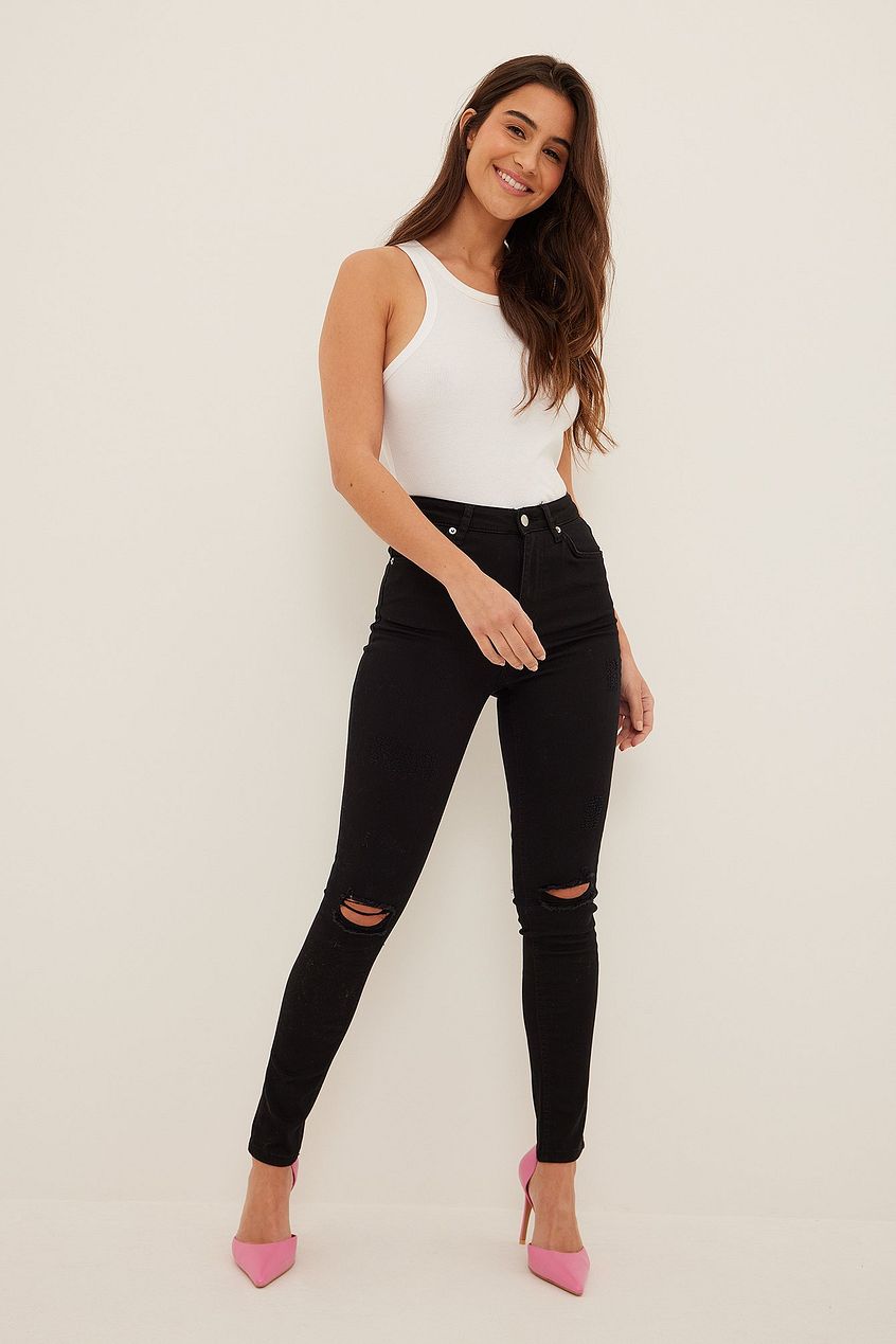 Organic Skinny High Waist Destroyed Jeans For Womens - PRINDA - Jeans -