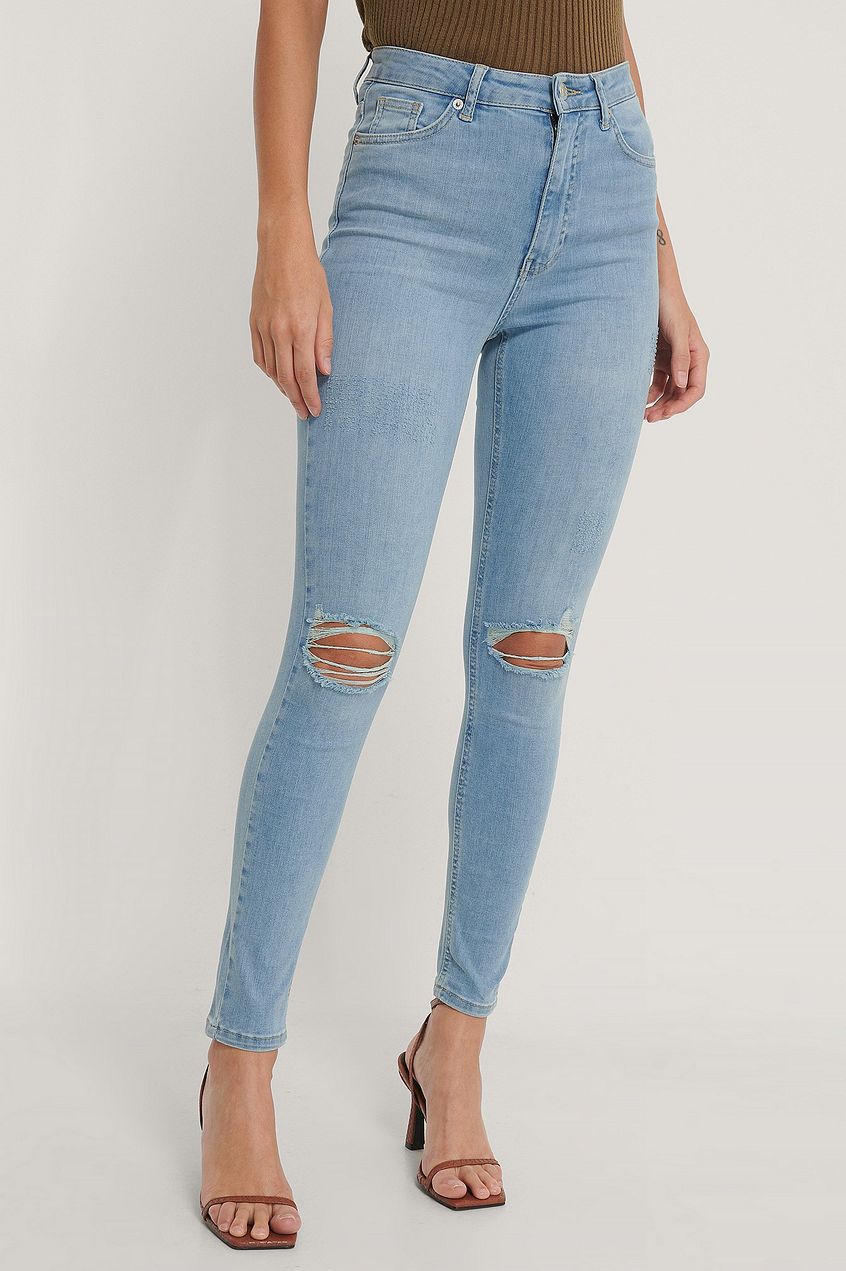 Organic Skinny High Waist Destroyed Jeans For Womens - PRINDA - Jeans -