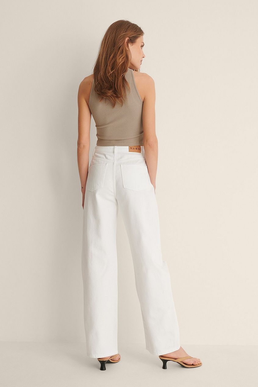 Organic Soft Rigid Wide Leg Destroyed Jeans For Womens - PRINDA - Jeans -