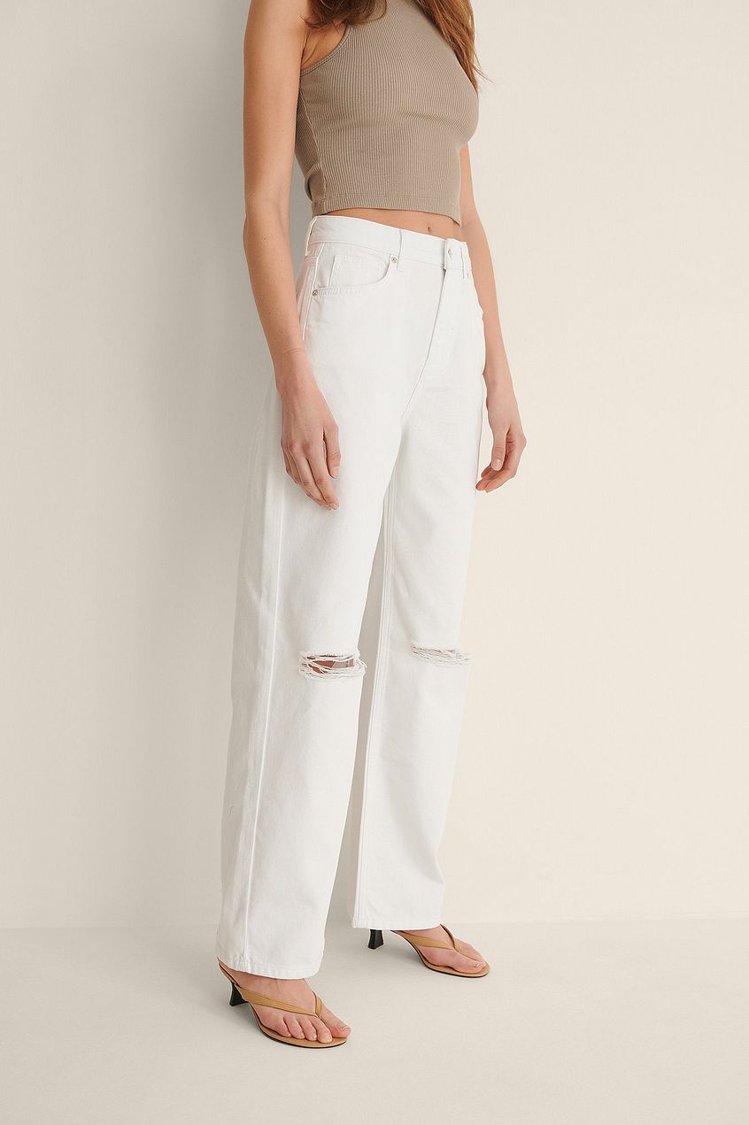 Organic Soft Rigid Wide Leg Destroyed Jeans For Womens - PRINDA - Jeans -
