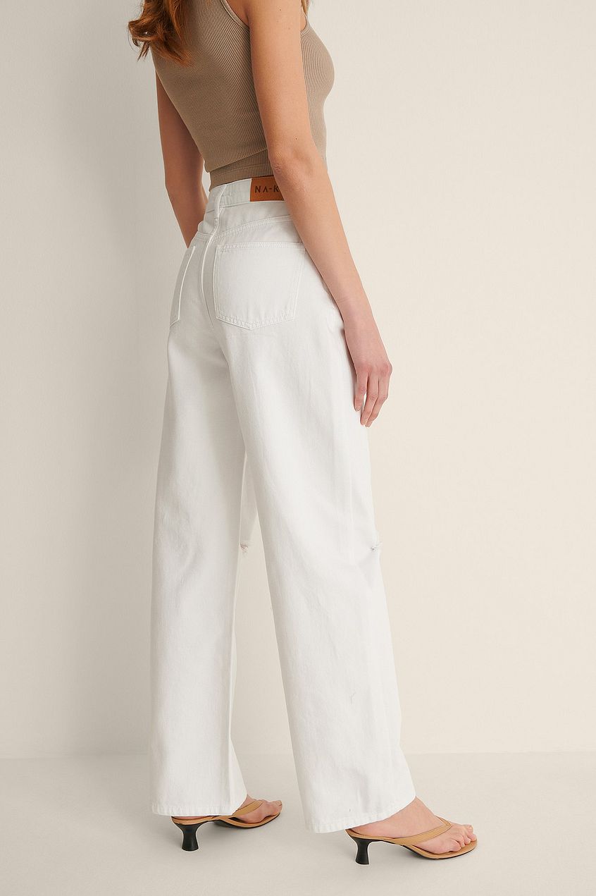 Organic Soft Rigid Wide Leg Destroyed Jeans For Womens - PRINDA - Jeans -