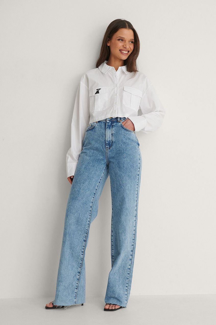 Organic Straight Fit Raw Hem Jeans For Womens - PRINDA - Jeans -