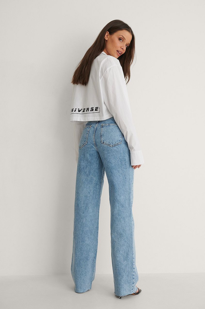 Organic Straight Fit Raw Hem Jeans For Womens - PRINDA - Jeans -