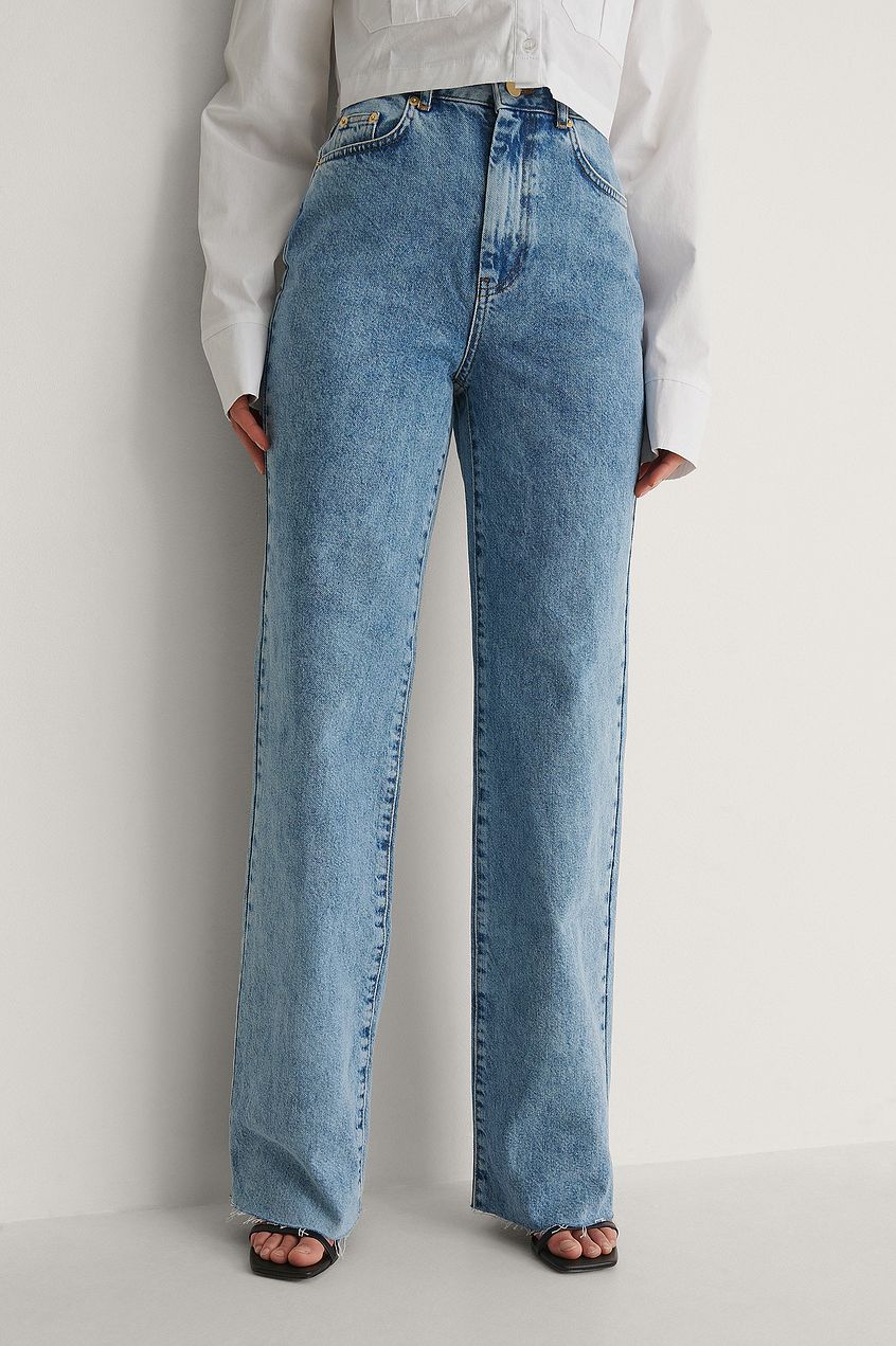 Organic Straight Fit Raw Hem Jeans For Womens - PRINDA - Jeans -