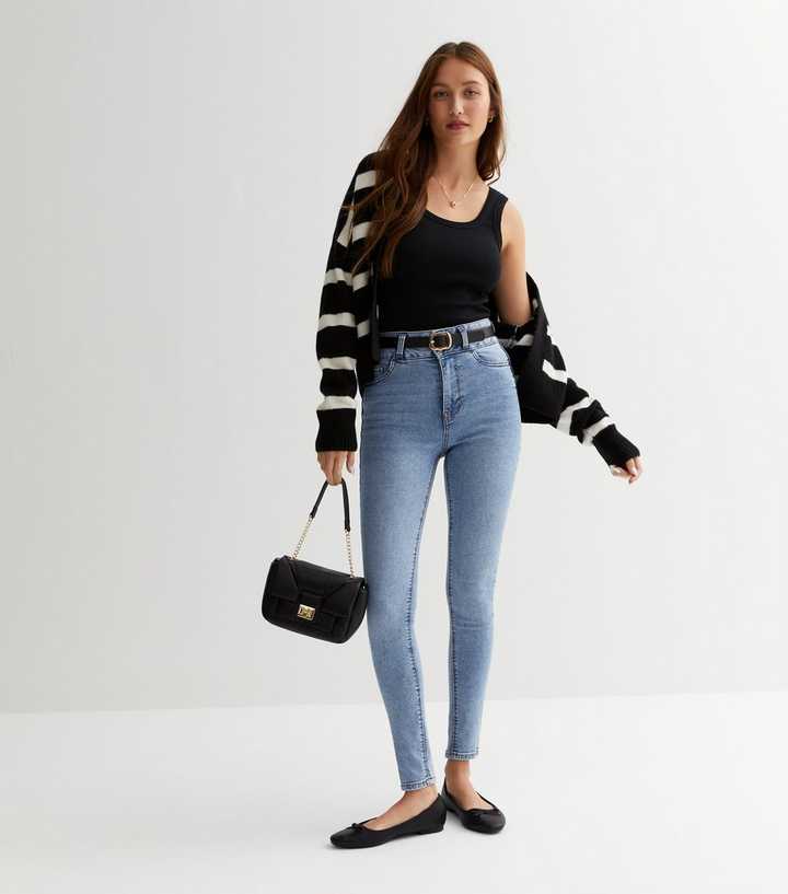 Pale Blue Lift & Shape High Waist Yazmin Skinny Jeans - PRINDA - Jeans -