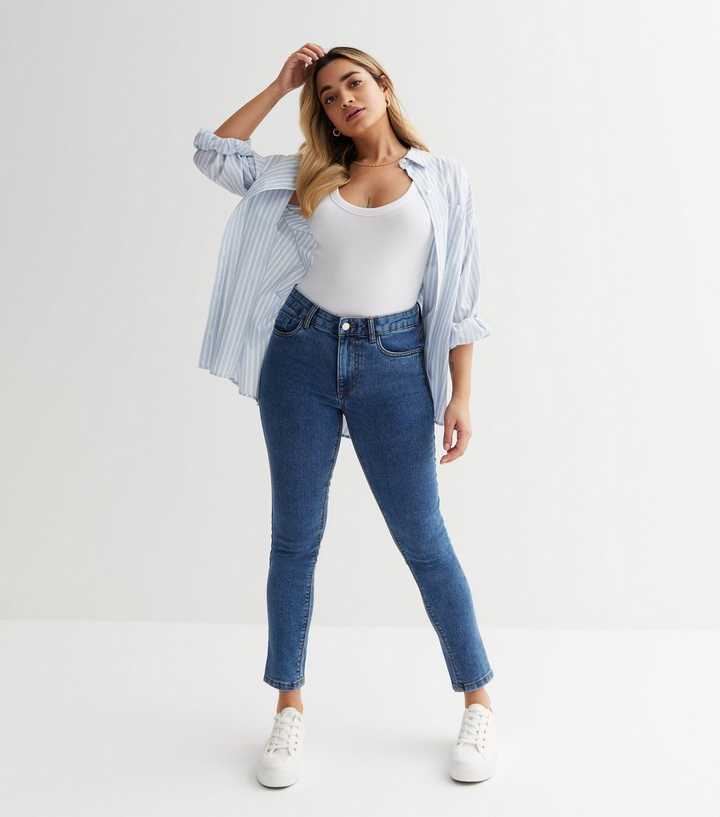 Petite Blue Mid Rise Amie Skinny Jeans - PRINDA - Jeans -