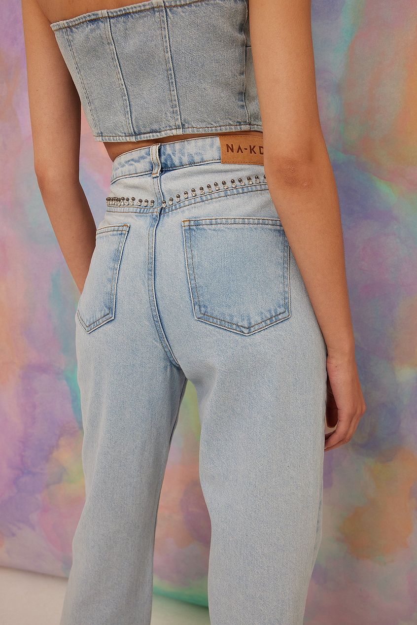 Rhinestone Detail Denim For Womens - PRINDA - Jeans -