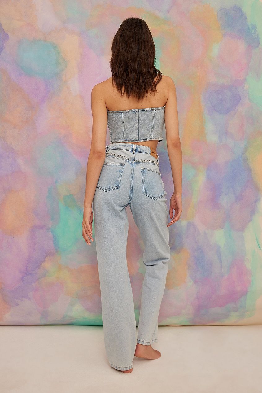 Rhinestone Detail Denim For Womens - PRINDA - Jeans -