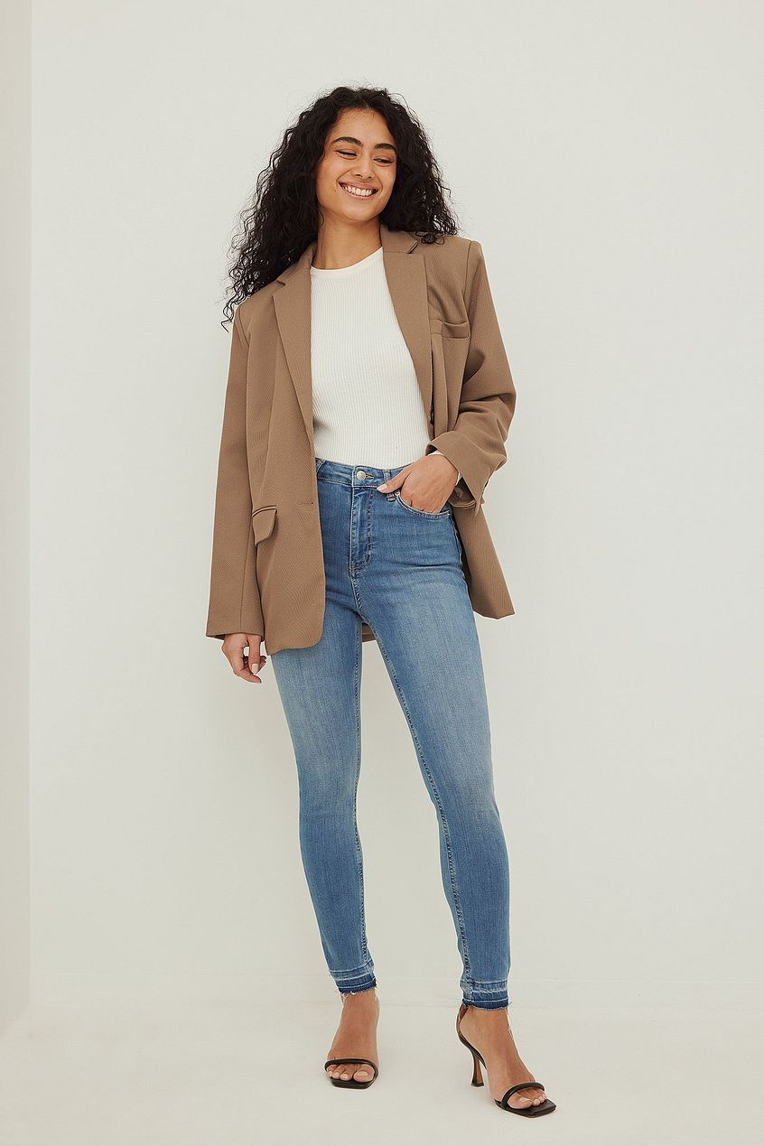 Skinny High Waist Open Hem Jeans For Womens - PRINDA - Jeans -
