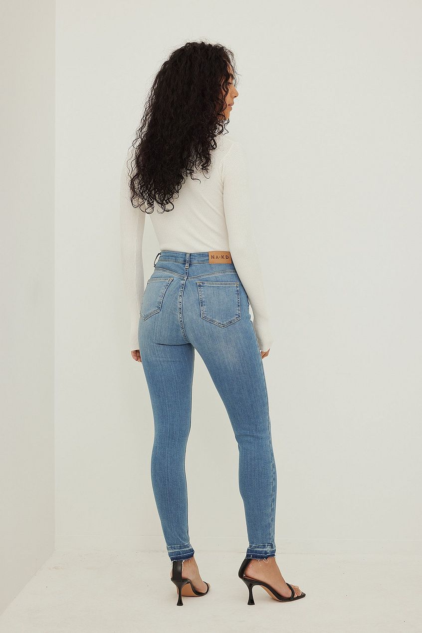 Skinny High Waist Open Hem Jeans For Womens - PRINDA - Jeans -