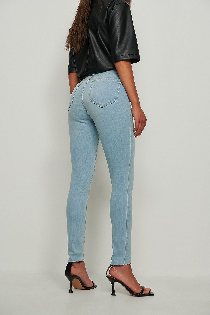 Skinny High Waist Raw Hem Jeans For Womens - PRINDA - Jeans -