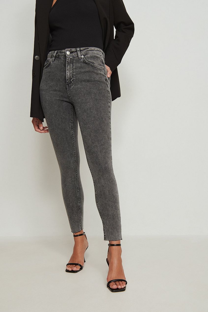 Skinny High Waist Raw Hem Jeans For Womens - PRINDA - Jeans -