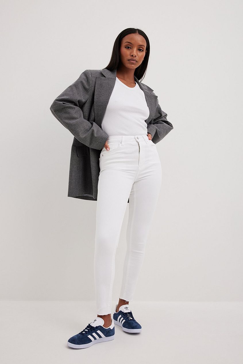 Skinny High Waist Raw Hem Jeans For Womens - PRINDA - Jeans -
