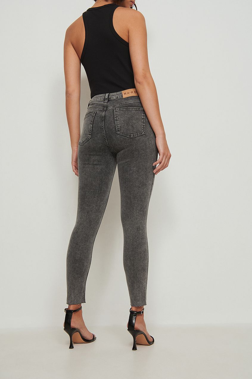 Skinny High Waist Raw Hem Jeans For Womens - PRINDA - Jeans -