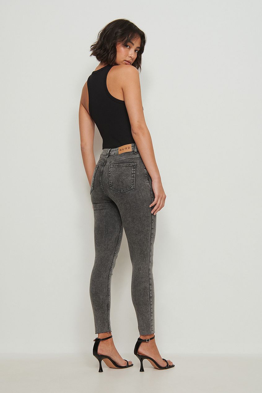 Skinny High Waist Raw Hem Jeans For Womens - PRINDA - Jeans -