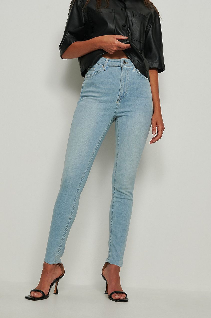 Skinny High Waist Raw Hem Jeans For Womens - PRINDA - Jeans -
