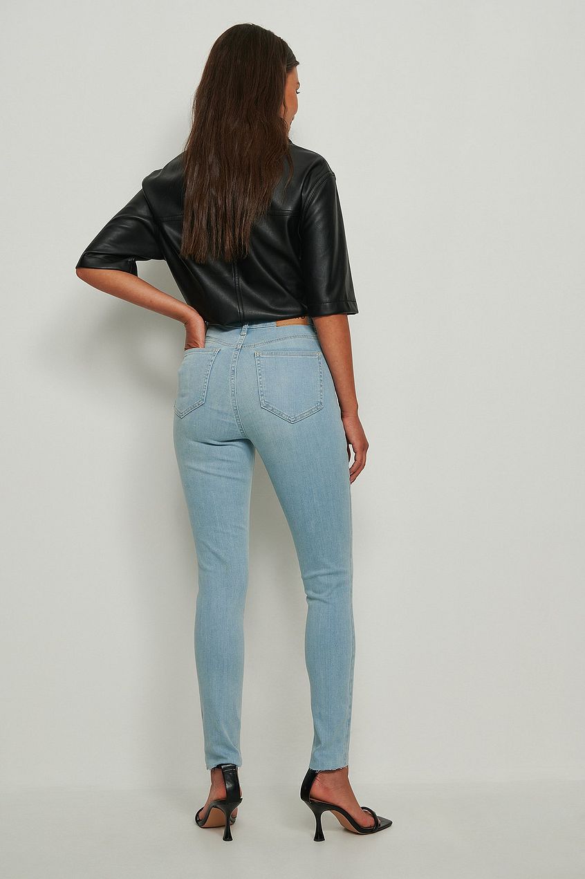 Skinny High Waist Raw Hem Jeans For Womens - PRINDA - Jeans -