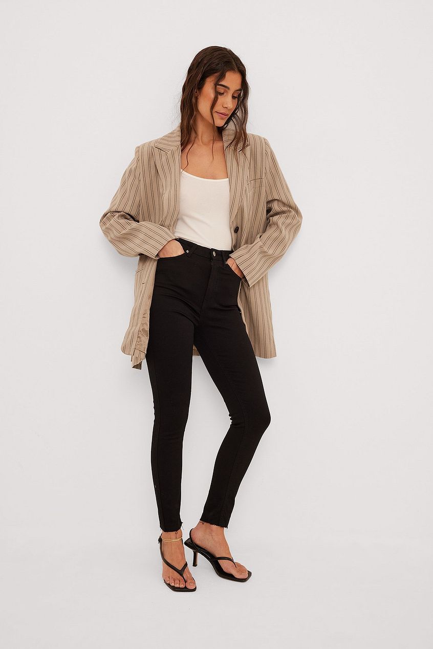 Skinny High Waist Raw Hem Jeans For Womens - PRINDA - Jeans -
