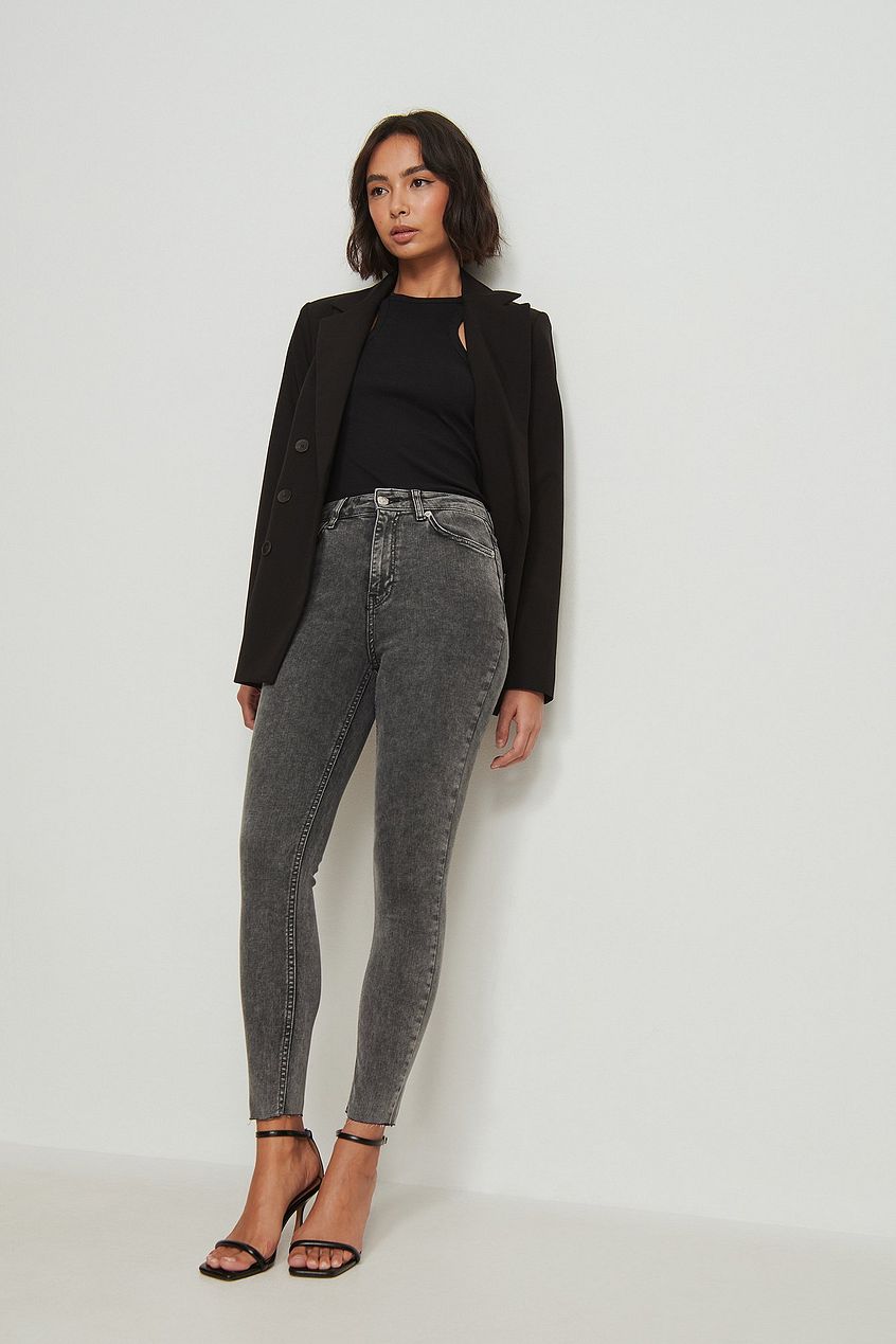 Skinny High Waist Raw Hem Jeans For Womens - PRINDA - Jeans -