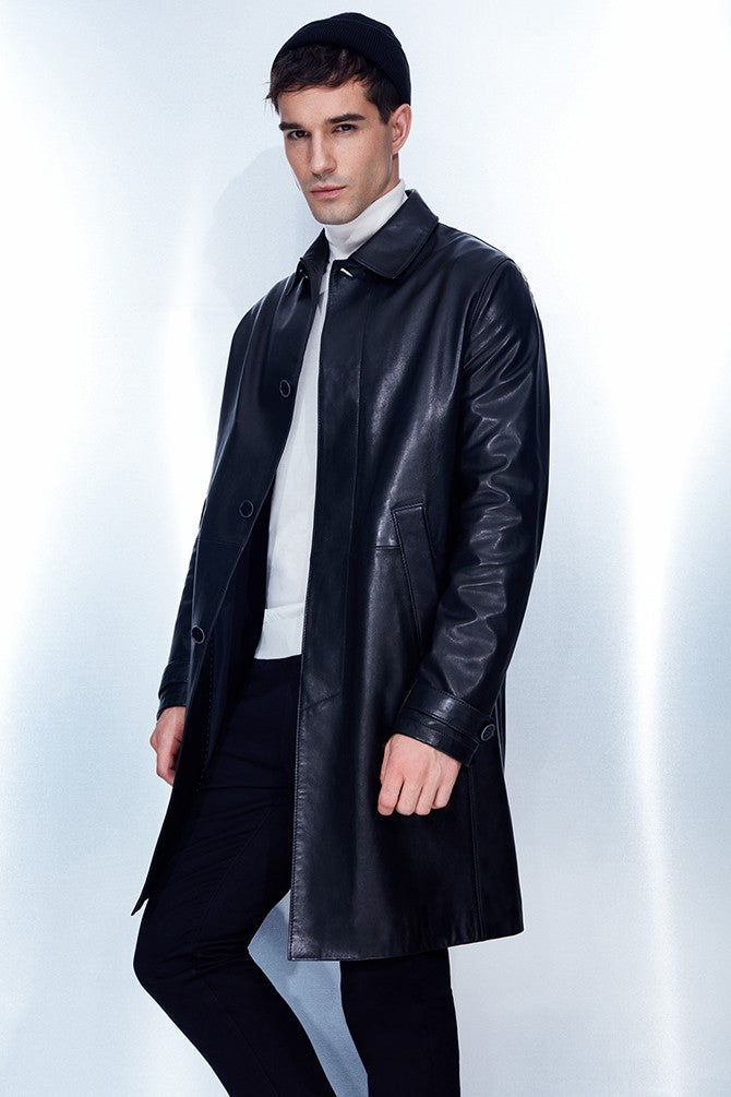 PRINDA Black Bruyne Men's Genuine Leather Coat Black