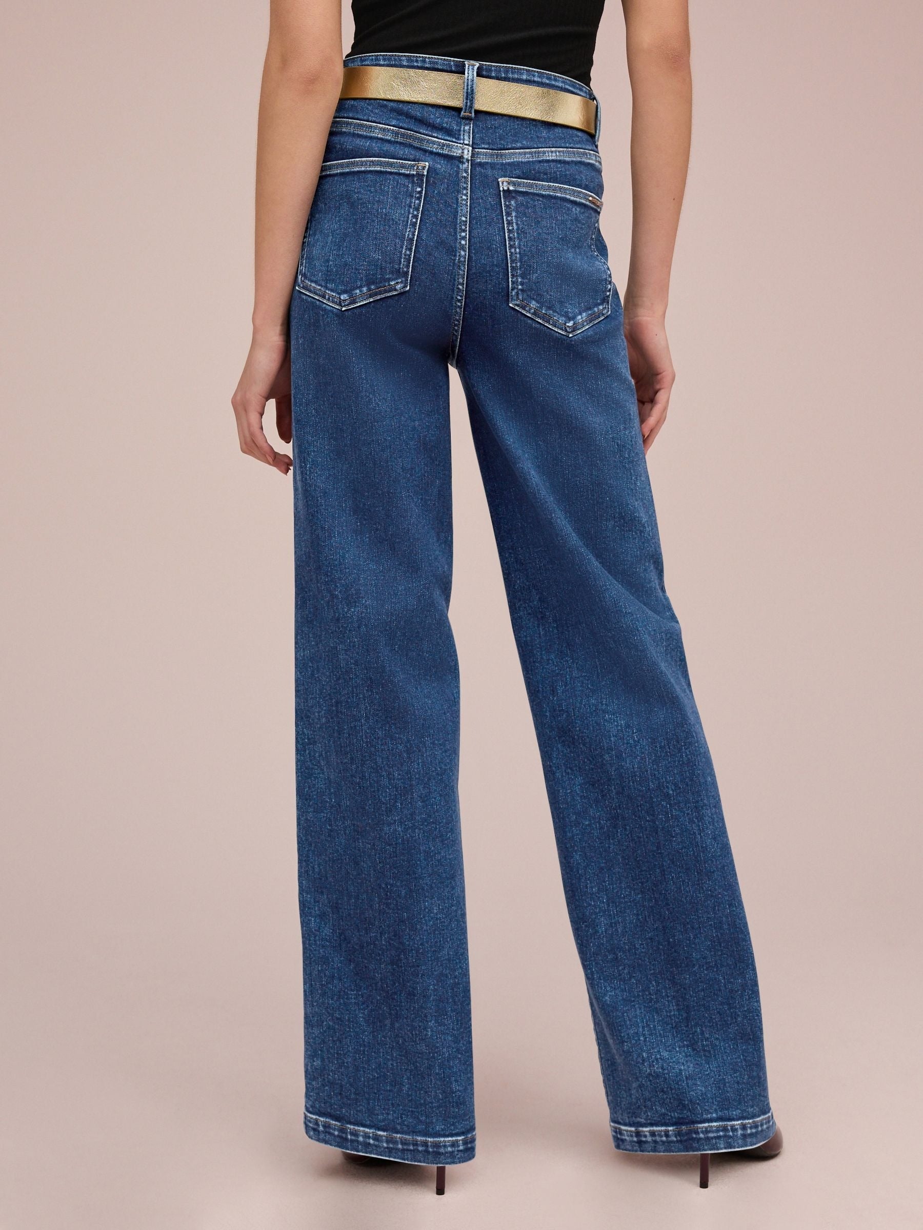 Women Dark Blue Wide Leg Jeans – Trendy High-Waist Denim for Everyday Wear in Pakistan | PRINDA