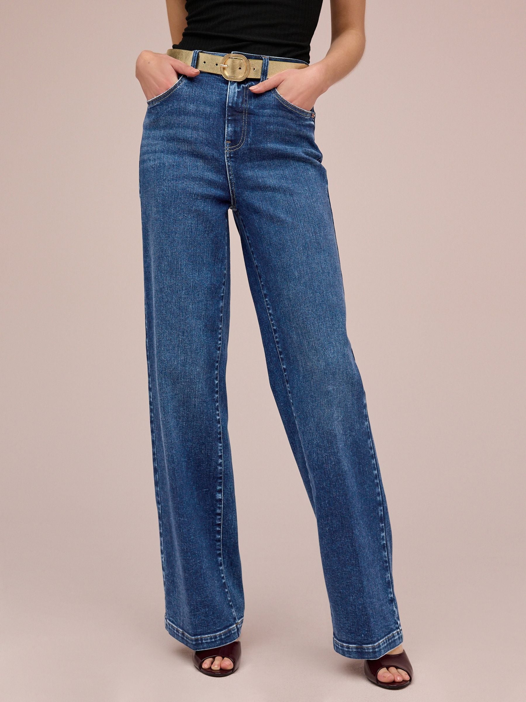 Women Dark Blue Wide Leg Jeans – Trendy High-Waist Denim for Everyday Wear in Pakistan | PRINDA