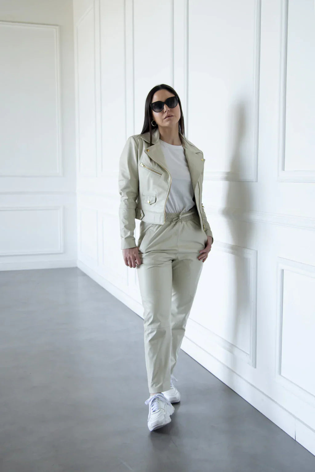 PRINDA Raven Off White Biker Leather Jacket