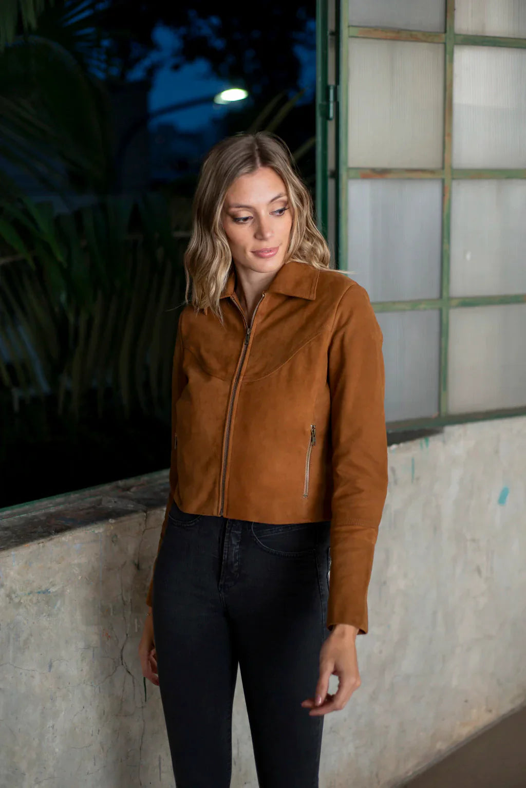 PRINDA Brown Women's Suede Leather Jacket