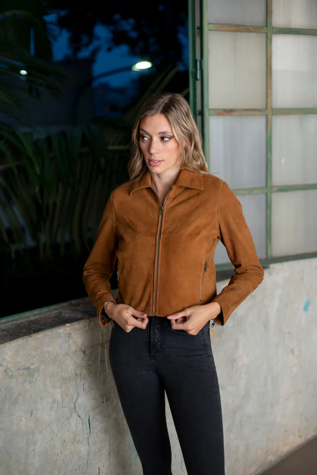PRINDA Brown Women's Suede Leather Jacket