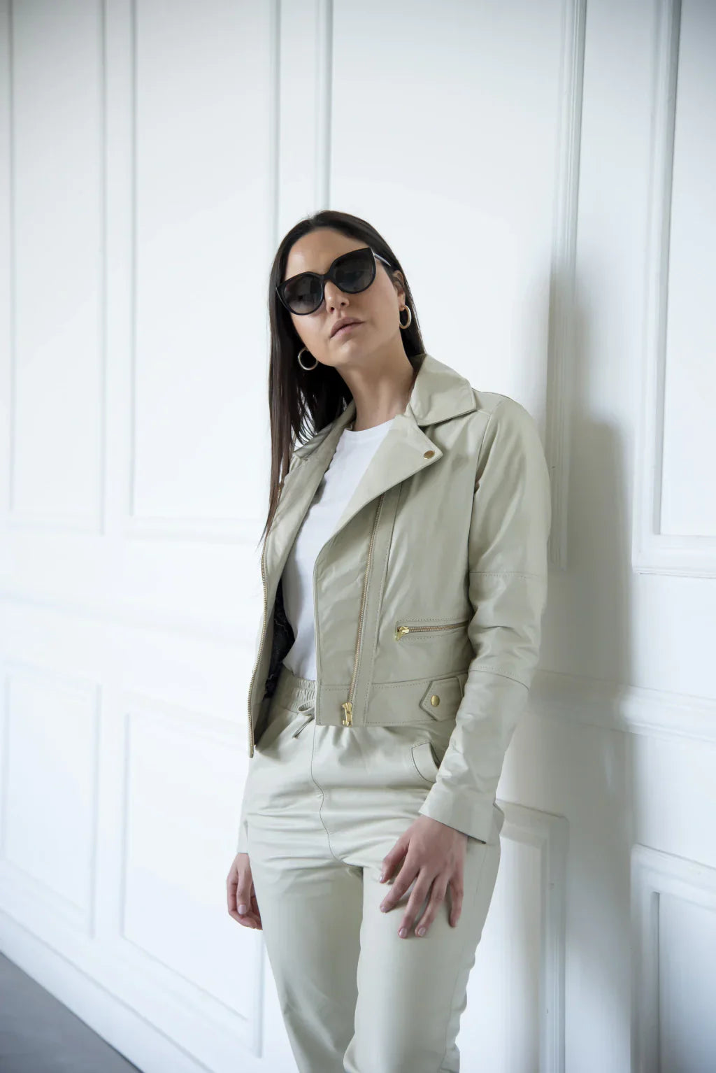 PRINDA Raven Off White Biker Leather Jacket