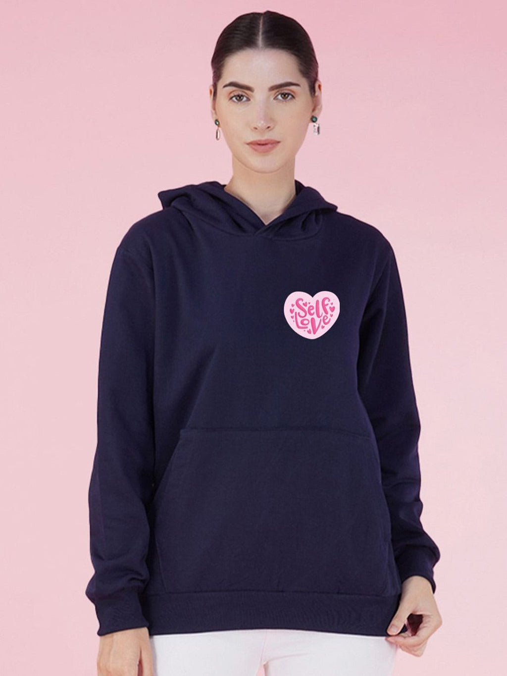 Graphic Printed Hooded Oversized Navy Blue Hoodie for Women | PRINDA