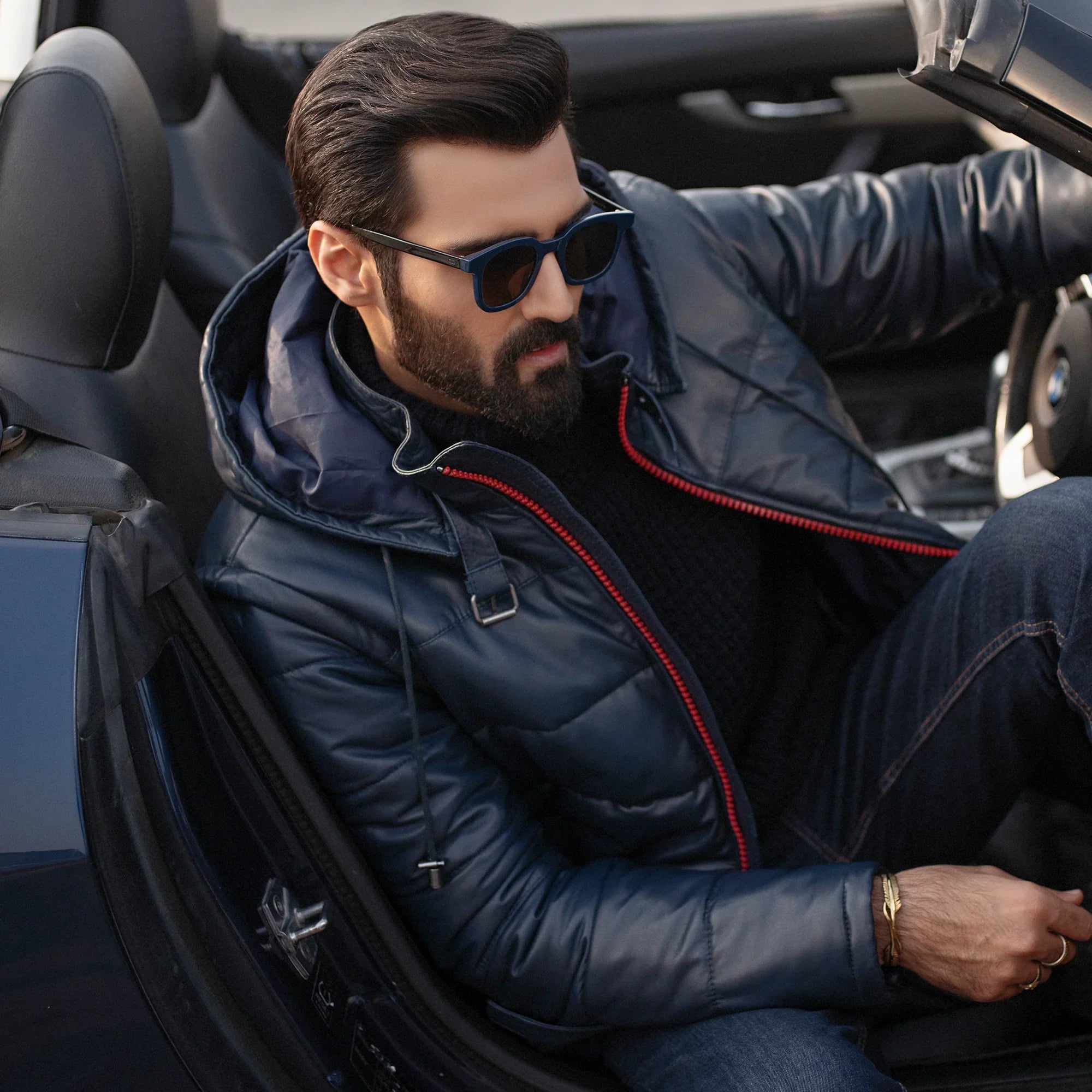PRINDA Quilted Genuine Leather Jacket - Detachable Hood Edition
