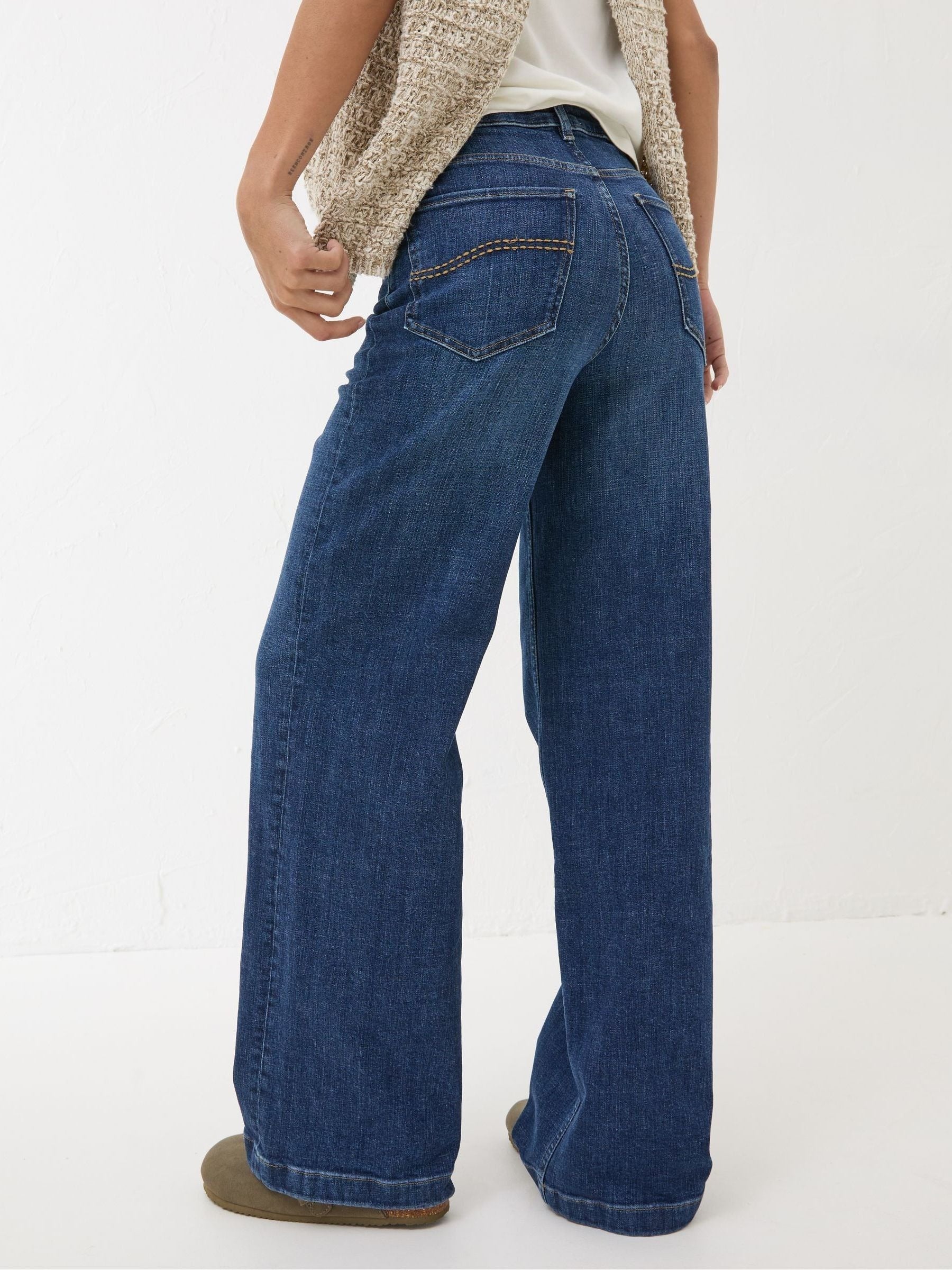Women Fat Face Welling Blue Wide Leg Jeans – Trendy High Waist Denim for Pakistan | PRINDA