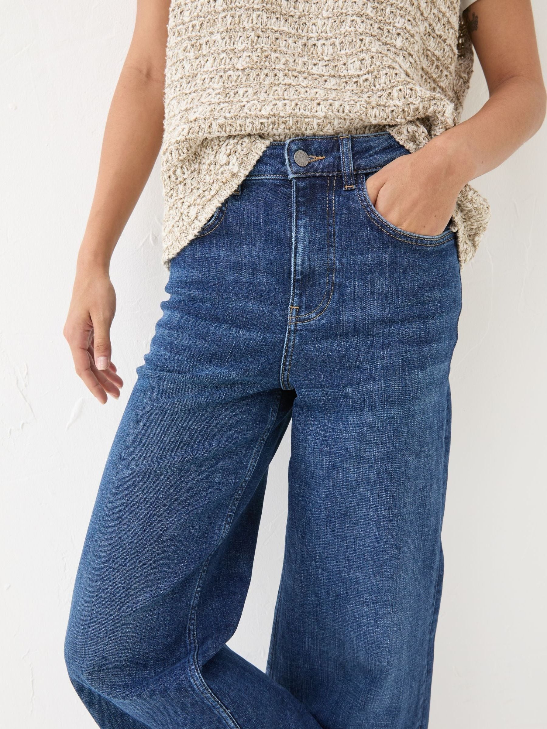 Women Fat Face Welling Blue Wide Leg Jeans – Trendy High Waist Denim for Pakistan | PRINDA
