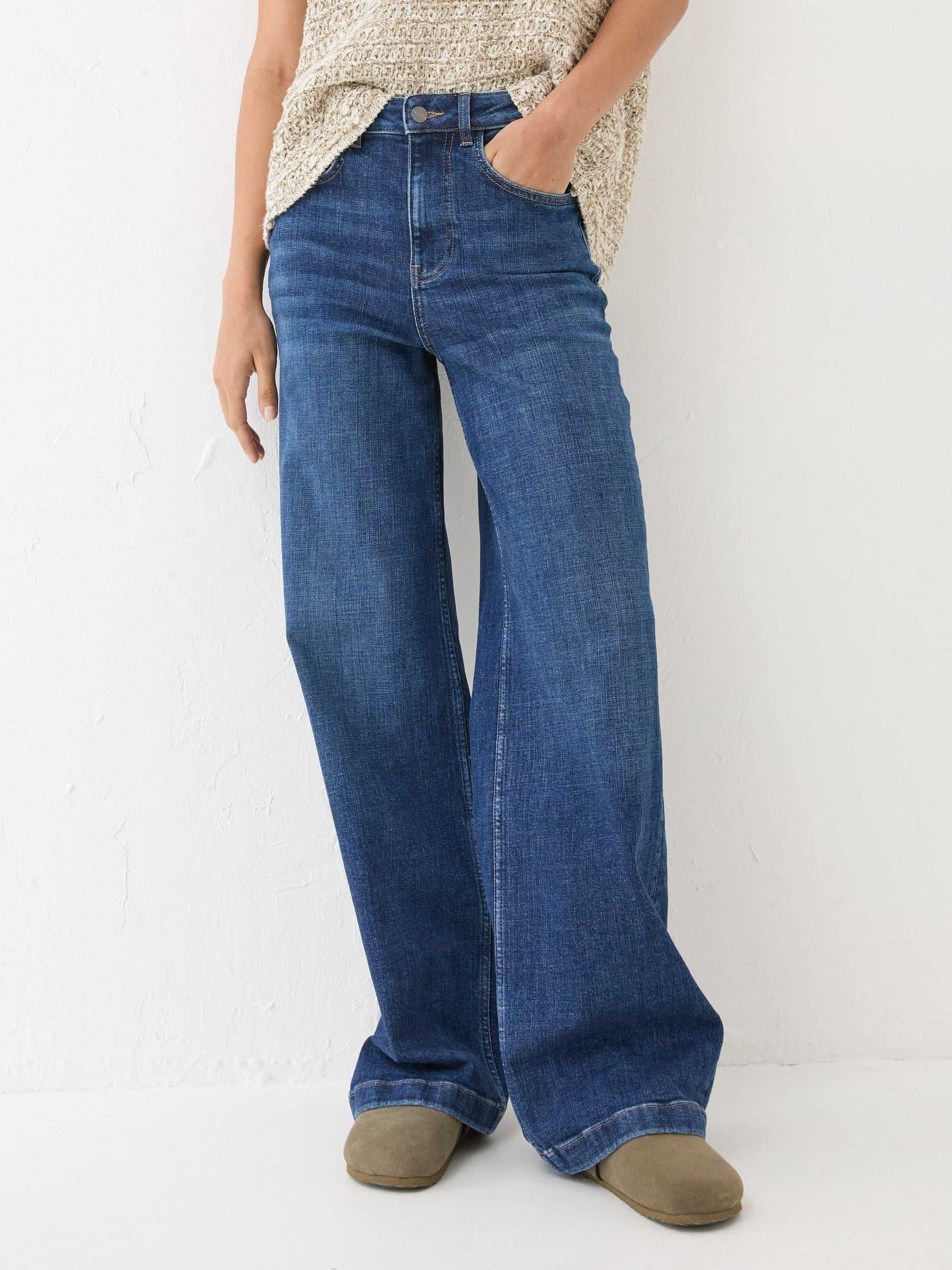 Women Fat FPRINDA Welling Blue Wide Leg Jeans – Trendy High Waist Denim for Pakistan | PRINDA