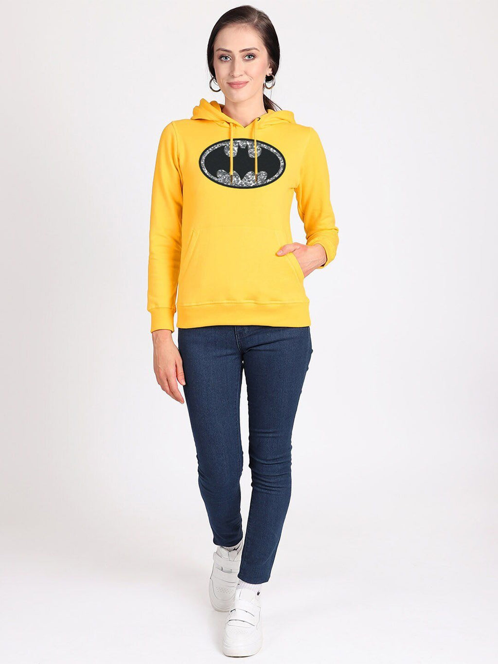 Batman Printed Hooded Pullover Yellow Hoodie for Women – Casual Streetwear Pakistan | PRINDA