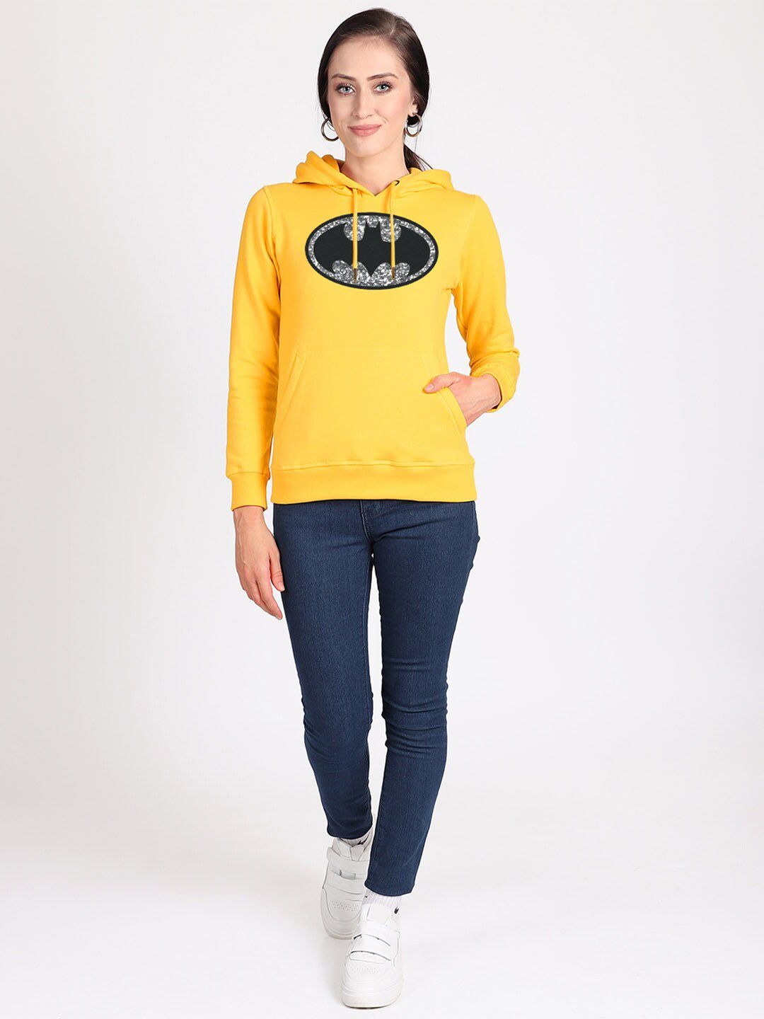 Batman Printed Hooded Pullover Yellow Hoodie for Women – Casual Streetwear Pakistan | PRINDA