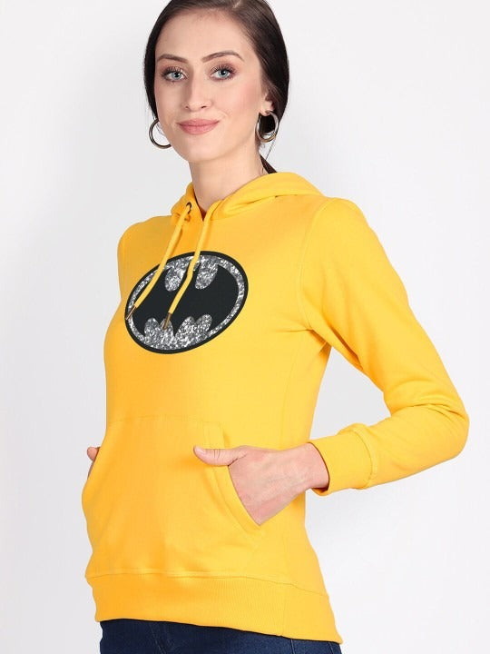 Batman Printed Hooded Pullover Yellow Hoodie for Women – Casual Streetwear Pakistan | PRINDA