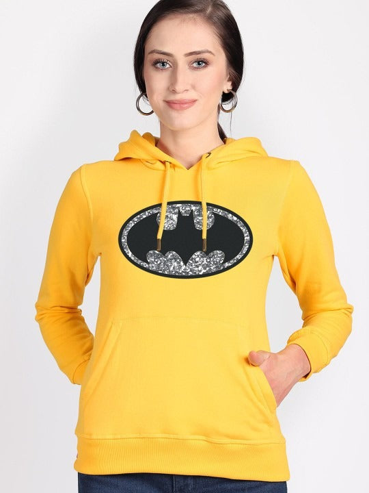 Batman Printed Hooded Pullover Yellow Hoodie for Women – Casual Streetwear Pakistan | PRINDA