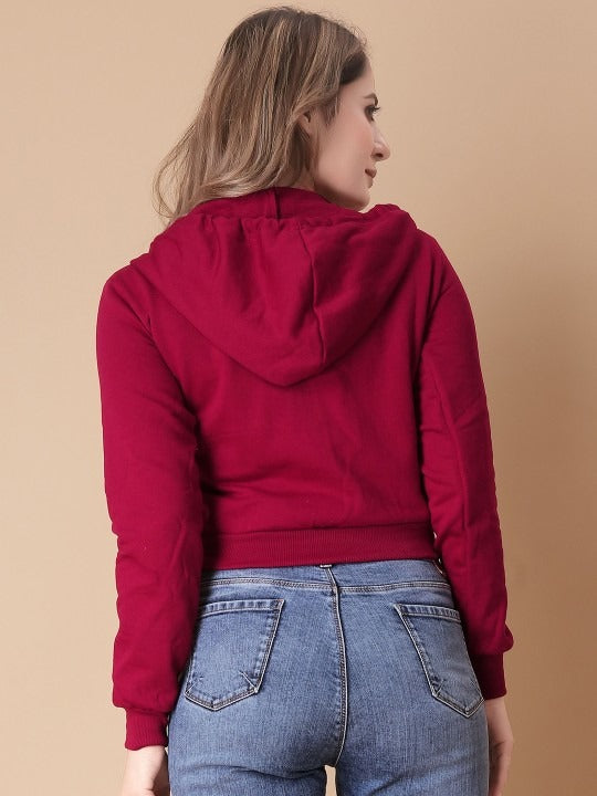 Women Solid Hooded Cropped Zipper Hoodie – Cropped Zip-Up, Breathable & Travel-Ready | PRINDA
