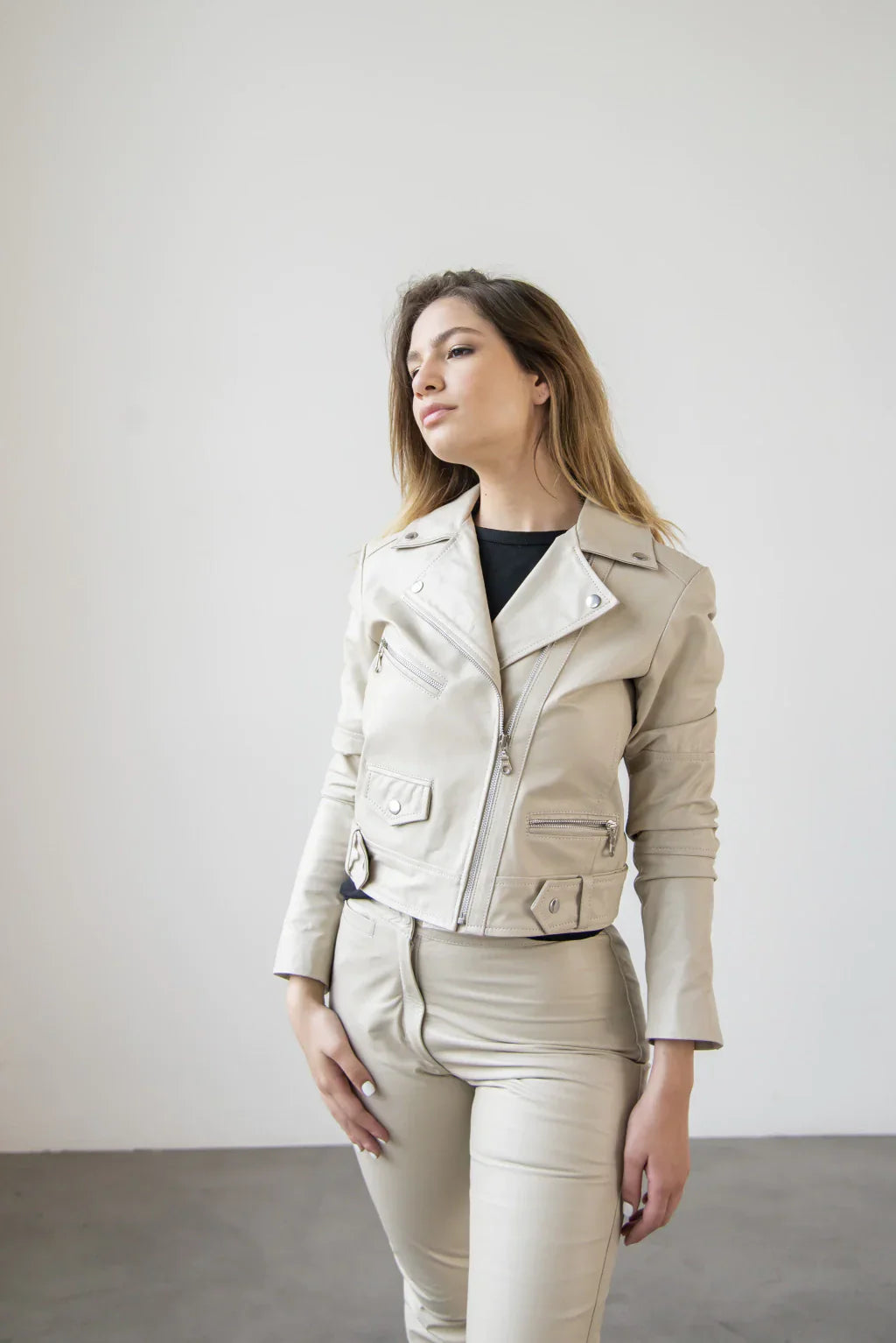 Off White Women Biker Leather Jacket Pack of 2