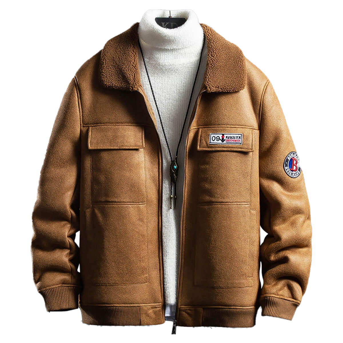 Men's Vintage Distressed Brown Bomber Aviator Genuine Sheepskin Sherpa Shearling Faux Fur Lined Air Force G1 Military Winter Warm Casual Classic Leather Jacket Bullets - Front View - PRINDA